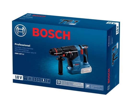 Перфоратор Bosch GBH 187-LI, патрон SDS-plus 24мм, 18В, 2.4Дж, 980об/мин (без АКБ и ЗУ) (0.611.923.120), изображение 10 Перфоратор Bosch GBH 187-LI, патрон SDS-plus 24мм, 18В, 2.4Дж, 980об/мин (без АКБ и ЗУ) (0.611.923.120), изображение 10
