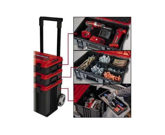 Ящик для инструментов Einhell E-Case Tower, 1 кейс S-F, 1 кейс S-F с вкладышем Grid Foam Set, 1 кейс L с колесами (4540015), изображение 7 Ящик для инструментов Einhell E-Case Tower, 1 кейс S-F, 1 кейс S-F с вкладышем Grid Foam Set, 1 кейс L с колесами (4540015), изображение 7