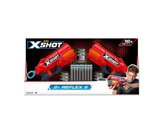 Игрушечное оружие Zuru X-Shot Red Набор быстрострельных бластеров EXCEL Reflex Double (2 бластера, 3 банки, 16 патронов (36434R), изображение 2 Игрушечное оружие Zuru X-Shot Red Набор быстрострельных бластеров EXCEL Reflex Double (2 бластера, 3 банки, 16 патронов (36434R), изображение 2