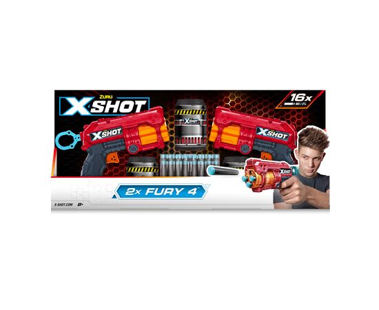 Игрушечное оружие Zuru X-Shot Red Быстрострельный бластер EXCEL FURY 4 2 PK (3 банка, 16 патронов) (36329R)