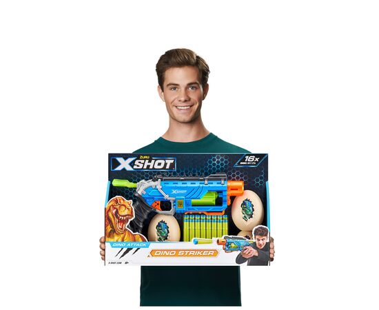 Игрушечное оружие Zuru X-Shot Быстрострельный бластер DINO Striker New (2 средних яйца, 2 маленьких яйца, 16 патронов) (4860R), изображение 2 Игрушечное оружие Zuru X-Shot Быстрострельный бластер DINO Striker New (2 средних яйца, 2 маленьких яйца, 16 патронов) (4860R), изображение 2