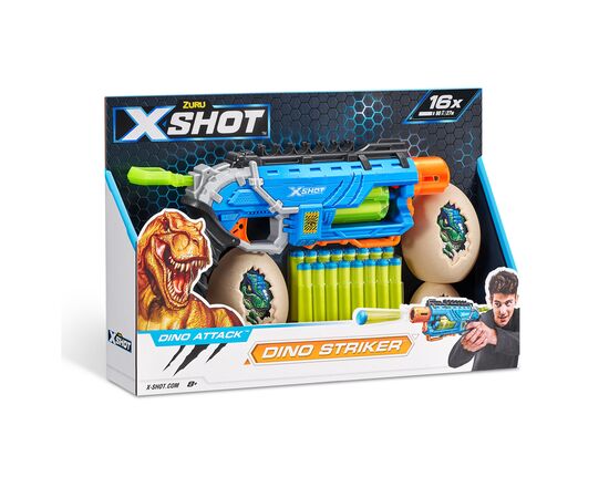 Игрушечное оружие Zuru X-Shot Быстрострельный бластер DINO Striker New (2 средних яйца, 2 маленьких яйца, 16 патронов) (4860R), изображение 4 Игрушечное оружие Zuru X-Shot Быстрострельный бластер DINO Striker New (2 средних яйца, 2 маленьких яйца, 16 патронов) (4860R), изображение 4