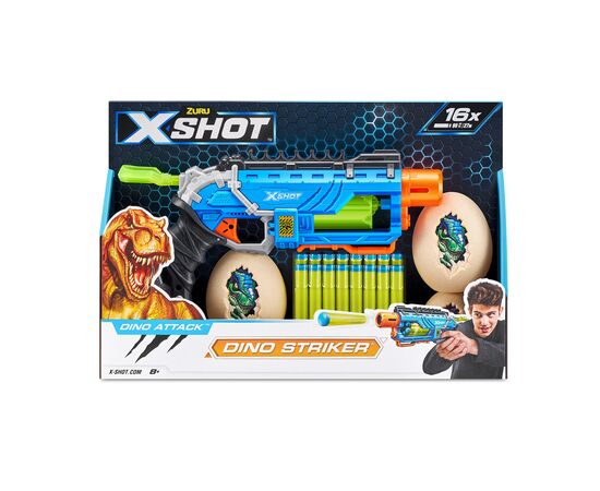 Игрушечное оружие Zuru X-Shot Быстрострельный бластер DINO Striker New (2 средних яйца, 2 маленьких яйца, 16 патронов) (4860R), изображение 8 Игрушечное оружие Zuru X-Shot Быстрострельный бластер DINO Striker New (2 средних яйца, 2 маленьких яйца, 16 патронов) (4860R), изображение 8