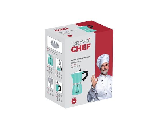 Гейзерная кофеварка Bravo Chef Бірюзова 6 чашок (BC-12100-6), изображение 7 Гейзерная кофеварка Bravo Chef Бірюзова 6 чашок (BC-12100-6), изображение 7