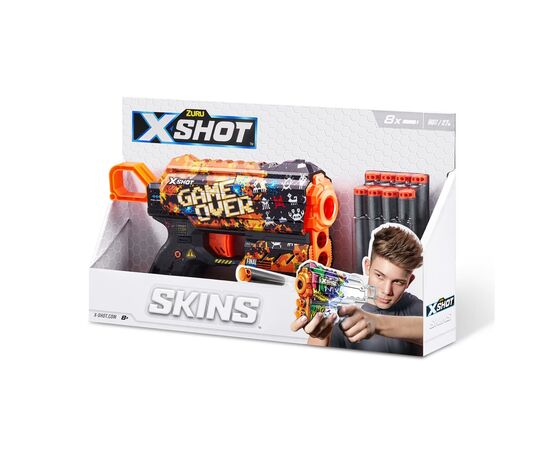 Игрушечное оружие Zuru X-Shot Быстрострельный бластер Skins Flux Game Over (8 патронов) (36516E), изображение 6 Игрушечное оружие Zuru X-Shot Быстрострельный бластер Skins Flux Game Over (8 патронов) (36516E), изображение 6
