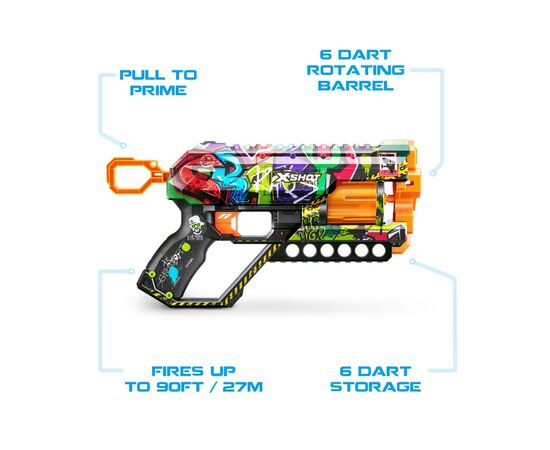 Игрушечное оружие Zuru X-Shot Быстрострельный бластер Skins Griefer Graffiti (12 патронов) (36561G), изображение 3 Игрушечное оружие Zuru X-Shot Быстрострельный бластер Skins Griefer Graffiti (12 патронов) (36561G), изображение 3