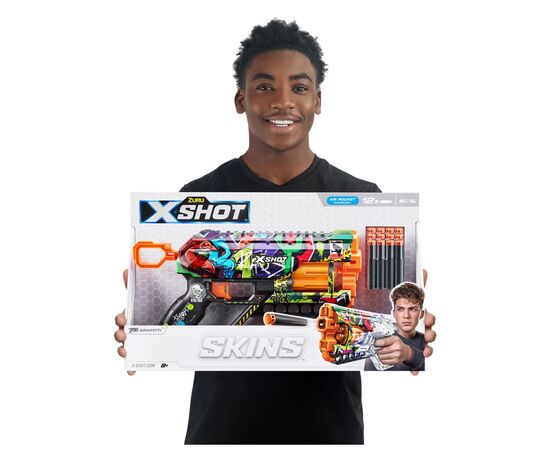 Игрушечное оружие Zuru X-Shot Быстрострельный бластер Skins Griefer Graffiti (12 патронов) (36561G), изображение 4 Игрушечное оружие Zuru X-Shot Быстрострельный бластер Skins Griefer Graffiti (12 патронов) (36561G), изображение 4