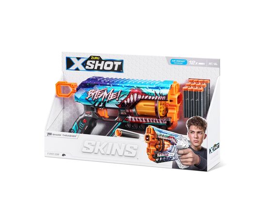 Игрушечное оружие Zuru X-Shot Быстрострельный бластер Skins Griefer Shark Thrasher (12 патронов) (36561В), изображение 2 Игрушечное оружие Zuru X-Shot Быстрострельный бластер Skins Griefer Shark Thrasher (12 патронов) (36561В), изображение 2