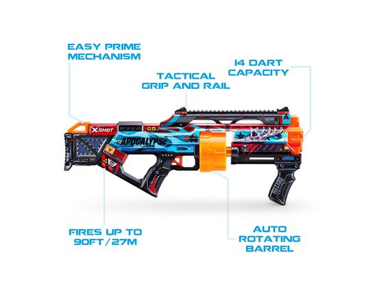 Игрушечное оружие Zuru X-Shot X-Shot Быстрострельный бластер Skins Last Stand Apocalypse (16 патронов) (36518D), изображение 5 Игрушечное оружие Zuru X-Shot X-Shot Быстрострельный бластер Skins Last Stand Apocalypse (16 патронов) (36518D), изображение 5