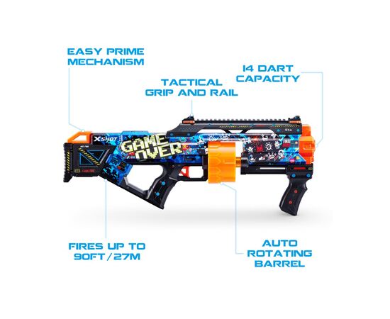 Игрушечное оружие Zuru X-Shot Быстрострельный бластер Skins Last Stand Game Over (16 патронов) (36518A), изображение 5 Игрушечное оружие Zuru X-Shot Быстрострельный бластер Skins Last Stand Game Over (16 патронов) (36518A), изображение 5