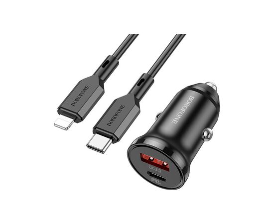 Зарядное устройство BOROFONE BZ18A PD20W+QC3.0 car charger set(Type-C to iP) USB-A/Type-C Black (BZ18ACLB)