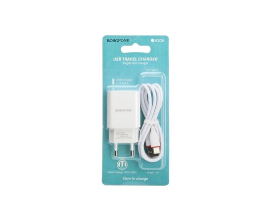 Зарядное устройство BOROFONE BA20A Sharp single port charger set(Type-C) White (BA20ACW), изображение 7 Зарядное устройство BOROFONE BA20A Sharp single port charger set(Type-C) White (BA20ACW), изображение 7