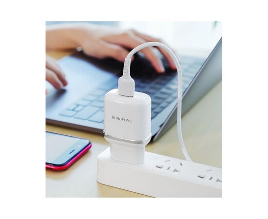Зарядное устройство BOROFONE BA36A High speed single port QC3.0 charger set White (BA36AW), изображение 5 Зарядное устройство BOROFONE BA36A High speed single port QC3.0 charger set White (BA36AW), изображение 5