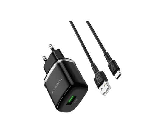 Зарядное устройство BOROFONE BA36A High speed single port QC3.0 charger set(Type-C) Black (BA36ACB), изображение 2 Зарядное устройство BOROFONE BA36A High speed single port QC3.0 charger set(Type-C) Black (BA36ACB), изображение 2