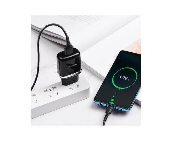 Зарядное устройство BOROFONE BA36A High speed single port QC3.0 charger set(Type-C) Black (BA36ACB), изображение 5 Зарядное устройство BOROFONE BA36A High speed single port QC3.0 charger set(Type-C) Black (BA36ACB), изображение 5