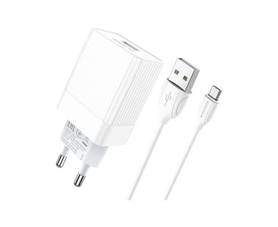 Зарядное устройство BOROFONE BA47A Mighty speed single port QC3.0 3A + Type-C cable White (BA47AMW), изображение 2 Зарядное устройство BOROFONE BA47A Mighty speed single port QC3.0 3A + Type-C cable White (BA47AMW), изображение 2