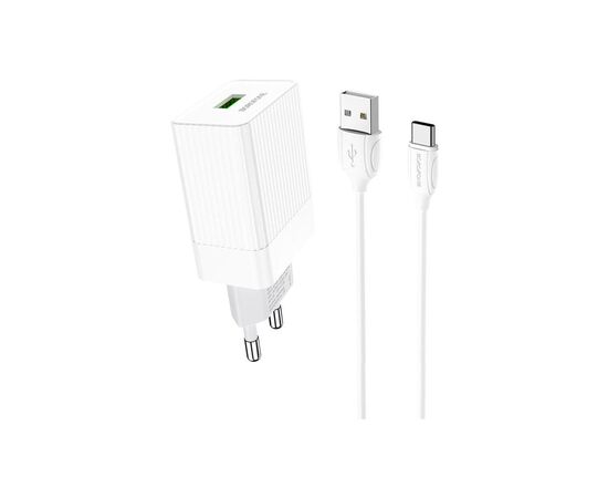 Зарядное устройство BOROFONE BA47A Mighty speed single port QC3.0 3A + Type-C cable White (BA47ACW), изображение 2 Зарядное устройство BOROFONE BA47A Mighty speed single port QC3.0 3A + Type-C cable White (BA47ACW), изображение 2