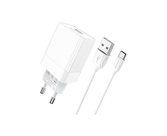 Зарядное устройство BOROFONE BA47A Mighty speed single port QC3.0 3A + Type-C cable White (BA47ACW), изображение 3 Зарядное устройство BOROFONE BA47A Mighty speed single port QC3.0 3A + Type-C cable White (BA47ACW), изображение 3