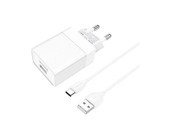 Зарядное устройство BOROFONE BA47A Mighty speed single port QC3.0 3A + Type-C cable White (BA47ACW), изображение 4 Зарядное устройство BOROFONE BA47A Mighty speed single port QC3.0 3A + Type-C cable White (BA47ACW), изображение 4