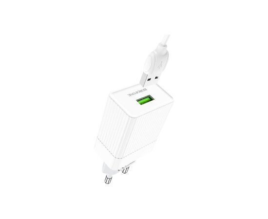 Зарядное устройство BOROFONE BA47A Mighty speed single port QC3.0 3A + Type-C cable White (BA47ACW), изображение 5 Зарядное устройство BOROFONE BA47A Mighty speed single port QC3.0 3A + Type-C cable White (BA47ACW), изображение 5