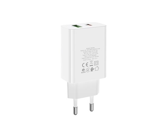 Зарядное устройство BOROFONE BA56A Lavida dual port PD20W+QC3.0 charger White (BA56AW), изображение 3 Зарядное устройство BOROFONE BA56A Lavida dual port PD20W+QC3.0 charger White (BA56AW), изображение 3