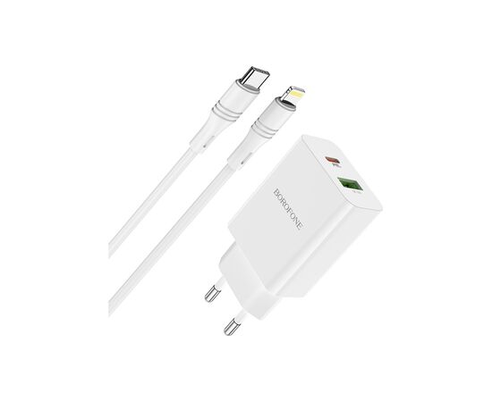 Зарядное устройство BOROFONE BA56A Lavida PD20W+QC3.0 charger (Type-C to Lightning) White (BA56ACLW), изображение 3 Зарядное устройство BOROFONE BA56A Lavida PD20W+QC3.0 charger (Type-C to Lightning) White (BA56ACLW), изображение 3