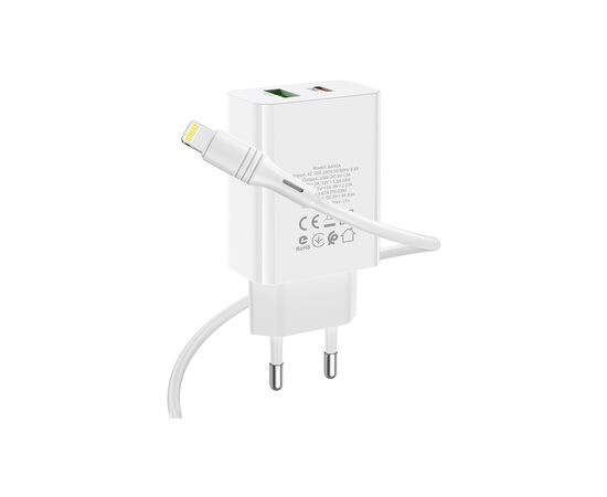Зарядное устройство BOROFONE BA56A Lavida PD20W+QC3.0 charger (Type-C to Lightning) White (BA56ACLW), изображение 4 Зарядное устройство BOROFONE BA56A Lavida PD20W+QC3.0 charger (Type-C to Lightning) White (BA56ACLW), изображение 4