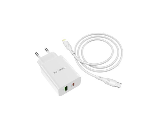 Зарядний пристрій BOROFONE BA56A Lavida PD20W+QC3.0 charger (Type-C to Lightning) White (BA56ACLW)