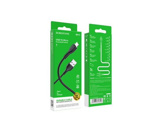 Дата кабель USB 2.0 AM to Micro 5P 1.0m BX51 Triumph 2.4A Black BOROFONE (BX51MB), изображение 3 Дата кабель USB 2.0 AM to Micro 5P 1.0m BX51 Triumph 2.4A Black BOROFONE (BX51MB), изображение 3