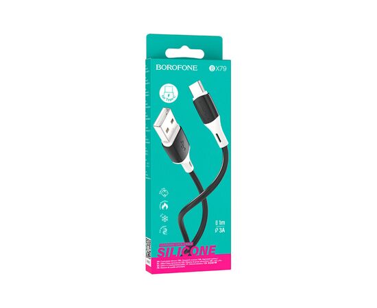 Дата кабель USB 2.0 AM to Type-C 1.0m BX79 3A Black BOROFONE (BX79CB), изображение 3 Дата кабель USB 2.0 AM to Type-C 1.0m BX79 3A Black BOROFONE (BX79CB), изображение 3