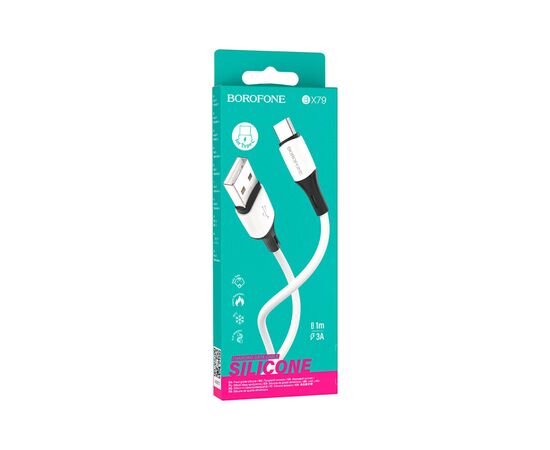 Дата кабель USB 2.0 AM to Type-C 1.0m BX79 3A White BOROFONE (BX79CW), изображение 3 Дата кабель USB 2.0 AM to Type-C 1.0m BX79 3A White BOROFONE (BX79CW), изображение 3