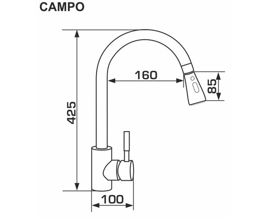 Смеситель GRANADO Campo LUX grafito (gz0509L), изображение 6 Смеситель GRANADO Campo LUX grafito (gz0509L), изображение 6