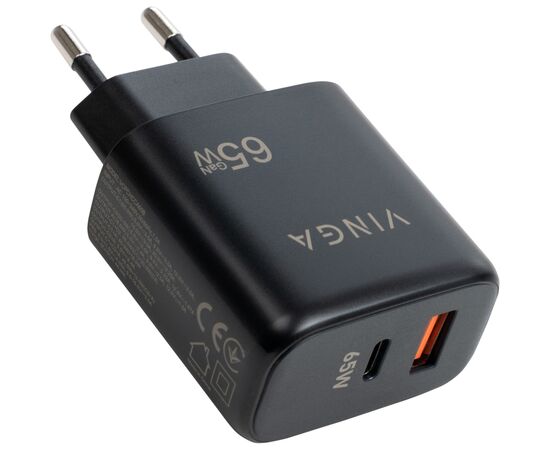 Зарядное устройство Vinga GaN 65W PD+QC 1C1A ports Wall Charger (VCPCHCA65B), изображение 3 Зарядное устройство Vinga GaN 65W PD+QC 1C1A ports Wall Charger (VCPCHCA65B), изображение 3