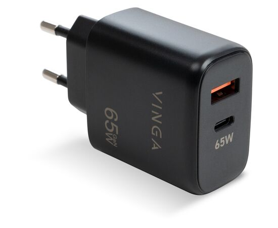 Зарядний пристрій Vinga GaN 65W PD+QC 1C1A ports Wall Charger (VCPCHCA65B)