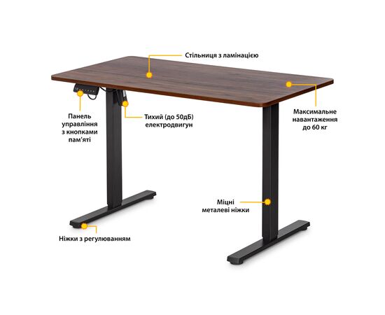 Компьютерный стол Mealux PowerDesk Lite Brown с электрорегулировкой высоты (EVO-201 Lite M/B), изображение 2 Компьютерный стол Mealux PowerDesk Lite Brown с электрорегулировкой высоты (EVO-201 Lite M/B), изображение 2