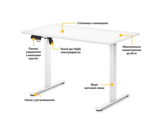 Компьютерный стол Mealux PowerDesk Lite White с электрорегулировкой высоты (EVO-201 Lite W/W), изображение 2 Компьютерный стол Mealux PowerDesk Lite White с электрорегулировкой высоты (EVO-201 Lite W/W), изображение 2