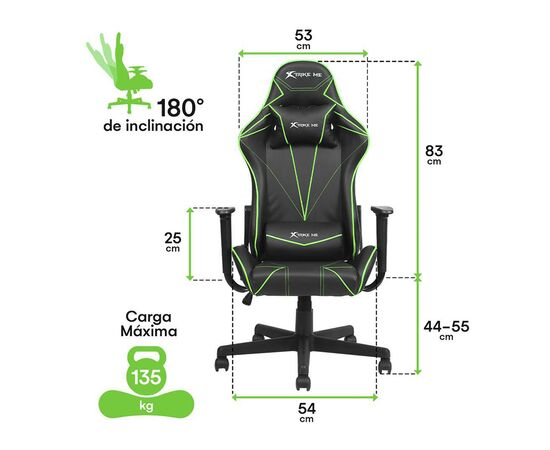 Кресло игровое Xtrike ME Advanced Gaming Chair GC-909 Black/Green (GC-909GN), изображение 7 Кресло игровое Xtrike ME Advanced Gaming Chair GC-909 Black/Green (GC-909GN), изображение 7