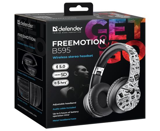 Наушники Defender FreeMotion B595 Bluetooth Black/White (63596), изображение 7 Наушники Defender FreeMotion B595 Bluetooth Black/White (63596), изображение 7