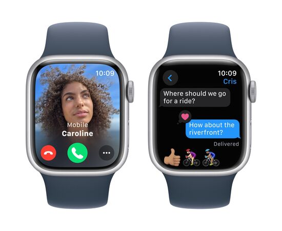 Смарт-часы Apple Watch Series 9 GPS 41mm Silver Aluminium Case with Storm Blue Sport Band - S/M (MR903QP/A), изображение 5 Смарт-часы Apple Watch Series 9 GPS 41mm Silver Aluminium Case with Storm Blue Sport Band - S/M (MR903QP/A), изображение 5