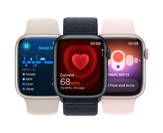 Смарт-часы Apple Watch Series 9 GPS 41mm Silver Aluminium Case with Storm Blue Sport Band - S/M (MR903QP/A), изображение 7 Смарт-часы Apple Watch Series 9 GPS 41mm Silver Aluminium Case with Storm Blue Sport Band - S/M (MR903QP/A), изображение 7