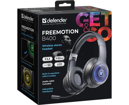 Наушники Defender FreeMotion B400 LED Bluetooth Black (63400), изображение 8 Наушники Defender FreeMotion B400 LED Bluetooth Black (63400), изображение 8