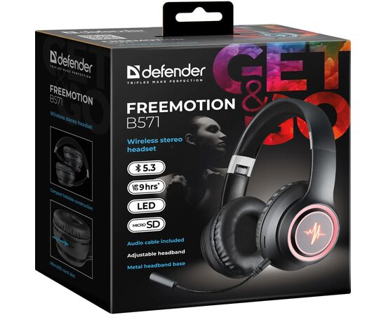 Наушники Defender FreeMotion B571 LED Bluetooth Black (63572), изображение 8 Наушники Defender FreeMotion B571 LED Bluetooth Black (63572), изображение 8