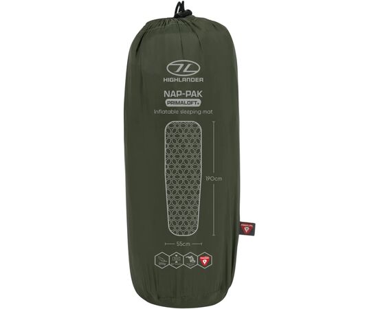 Туристический коврик Highlander Nap-Pak Inflatable Sleeping Mat PrimaLoft 5 cm Olive (AIR072-OG) (930481), изображение 7 Туристический коврик Highlander Nap-Pak Inflatable Sleeping Mat PrimaLoft 5 cm Olive (AIR072-OG) (930481), изображение 7