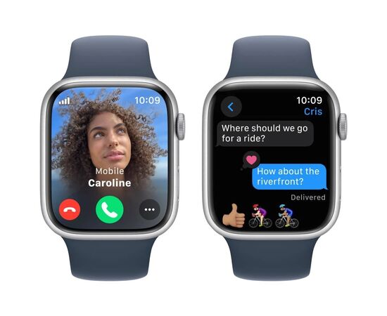 Смарт-годинник Apple Watch Series 9 GPS 45mm Silver Aluminium Case with Storm Blue Sport Band - S/M (MR9D3QP/A), зображення 4 Смарт-годинник Apple Watch Series 9 GPS 45mm Silver Aluminium Case with Storm Blue Sport Band - S/M (MR9D3QP/A), зображення 4