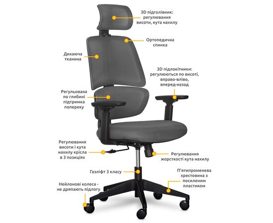 Офісне крісло Mealux Leo Air Dark Grey (Y-543 KBG), зображення 9 Офісне крісло Mealux Leo Air Dark Grey (Y-543 KBG), зображення 9