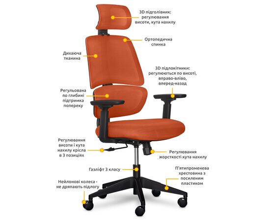 Офисное кресло Mealux Leo Air Orange (Y-543 KBY), изображение 9 Офисное кресло Mealux Leo Air Orange (Y-543 KBY), изображение 9