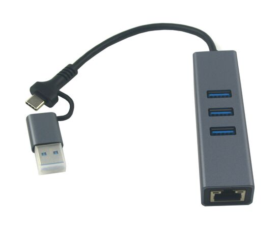 Концентратор USB 3.0 Type-C/Type-A to RJ45 Gigabit Lan, 3*USB 3.0, cable 13 cm Dynamode (DM-AD-GLAN-U3), изображение 2 Концентратор USB 3.0 Type-C/Type-A to RJ45 Gigabit Lan, 3*USB 3.0, cable 13 cm Dynamode (DM-AD-GLAN-U3), изображение 2