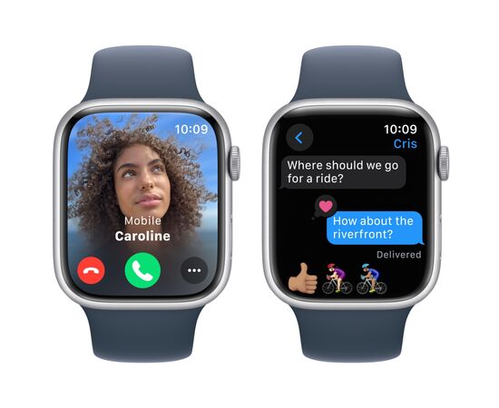 Смарт-годинник Apple Watch Series 9 GPS 45mm Silver Aluminium Case with Storm Blue Sport Band - M/L (MR9E3QP/A), зображення 5