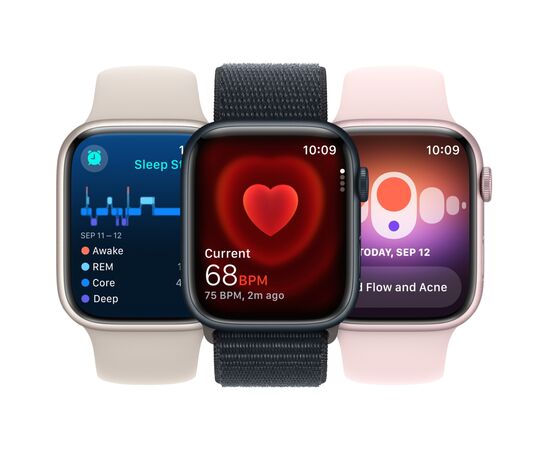 Смарт-годинник Apple Watch Series 9 GPS 45mm Silver Aluminium Case with Storm Blue Sport Band - M/L (MR9E3QP/A), зображення 6