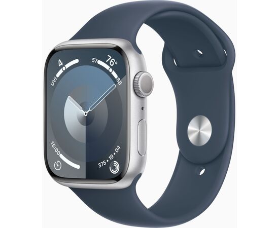 Смарт-годинник Apple Watch Series 9 GPS 45mm Silver Aluminium Case with Storm Blue Sport Band - M/L (MR9E3QP/A)
